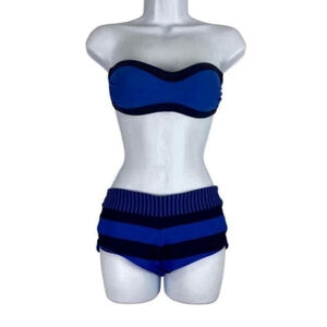 Athleta 2 Piece Bikini Bathing Suit Swimsuit Blue with Black Sz XS